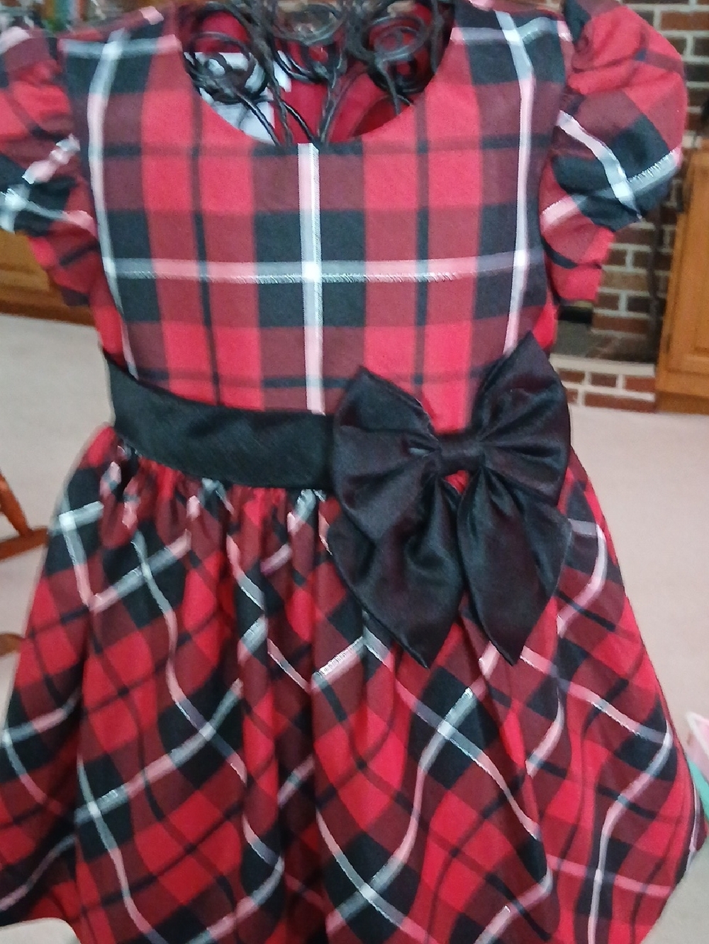Bonnie Jean Taffeta Plaid w/Bow Dress, 2T,
